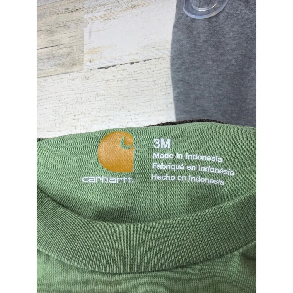 Carhartt Bodysuit Pant Set Boys 3M Green Gray Tractor Workwear Gorpcore EUC